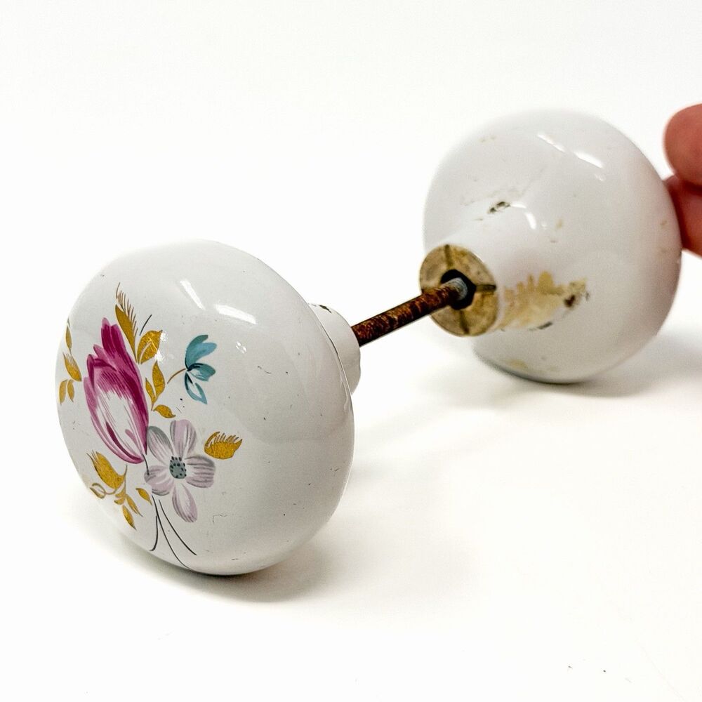 Vintage Porcelain Floral Dummy Door Knob Set White Pink Cottage Farmhouse - Picture 2 of 6